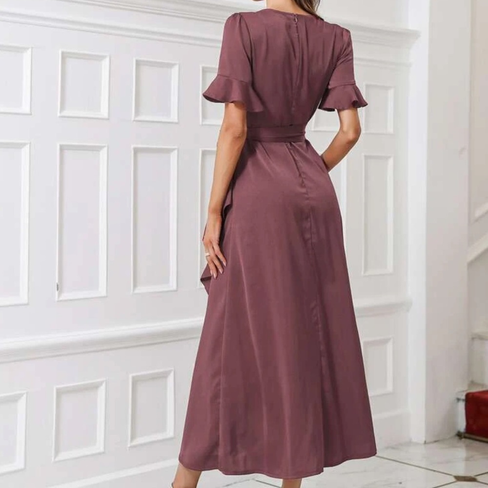 Boho flounce sleeve belted wrap dress - Picture 2 of 16